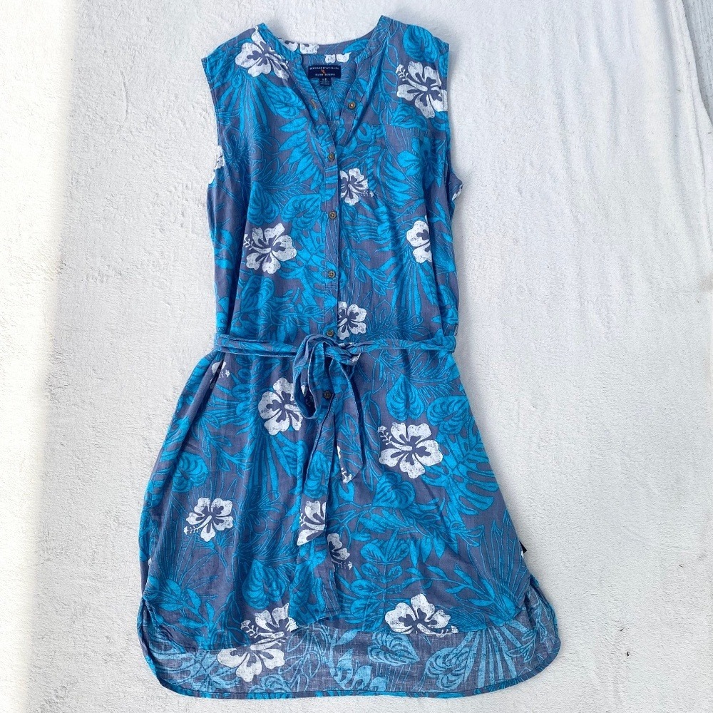 Margaritaville Island Reserve Tropical Floral Linen Shirtdress XL Blue